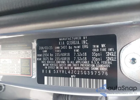 2025 Kia Sorento S from USA, damaged, VIN 5XYRL4JC2SG397576